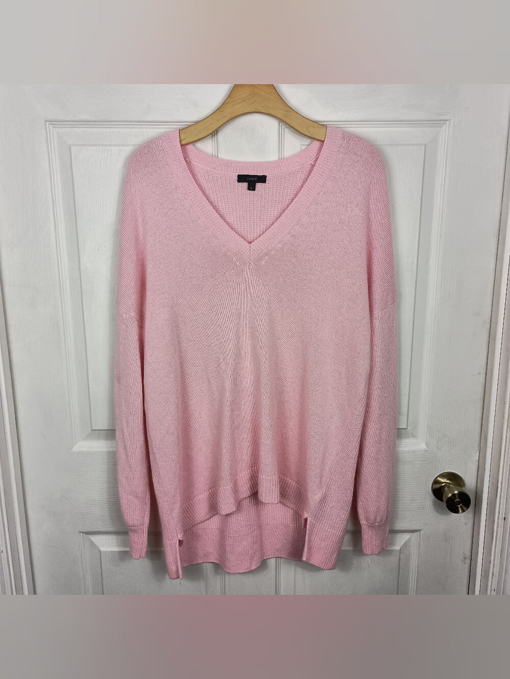 J Crew V Neck Oversized Sweater Wool Blend Womens Medium Pink Tunic Top